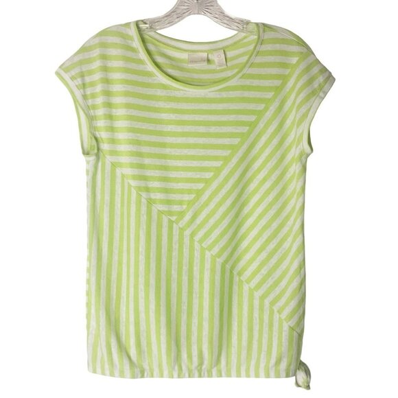 Chico's Linen Blend Stripe Patchwork Tie Short Sleeve Top Women’s Size Small - Picture 10 of 10